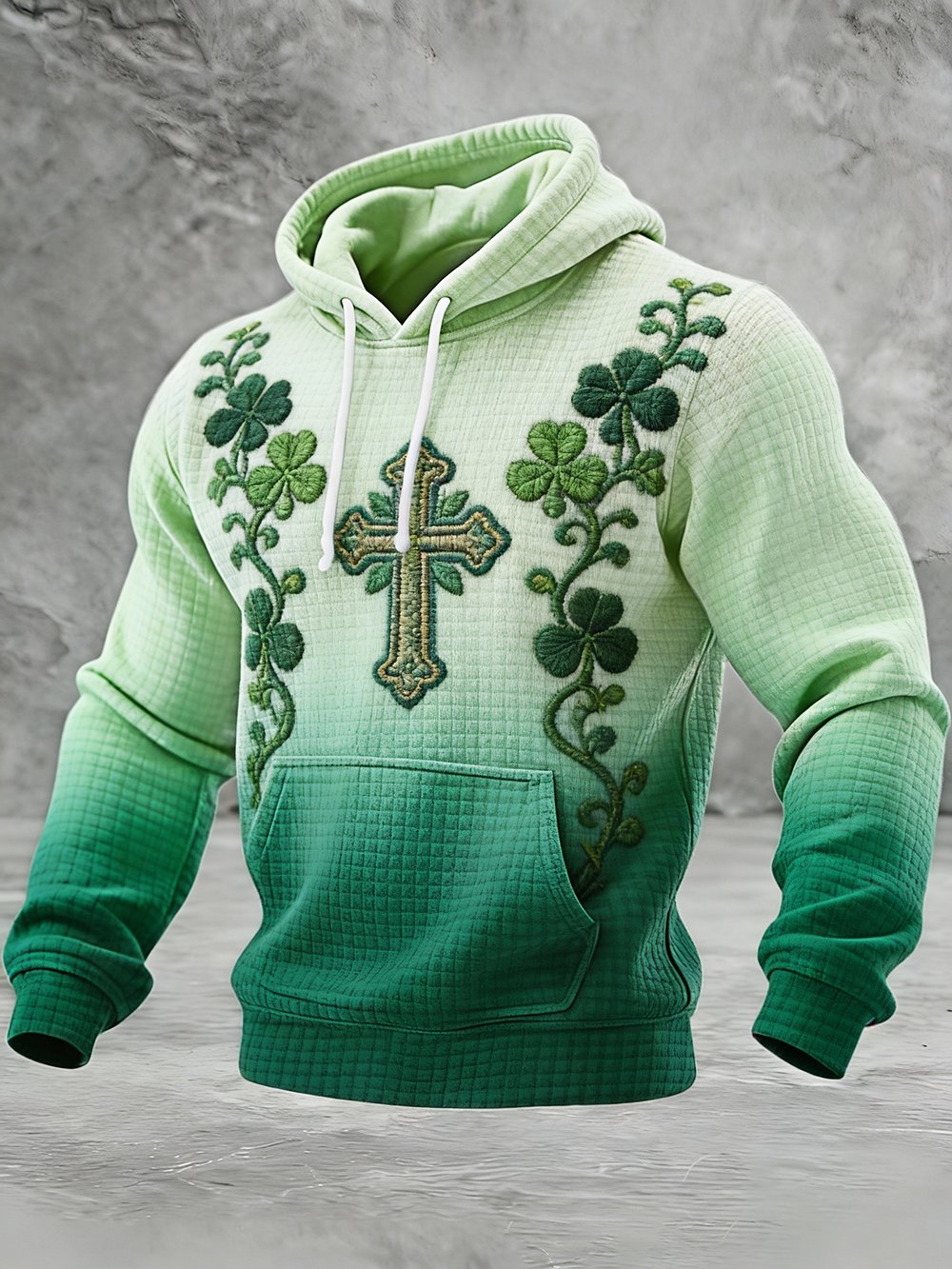 Men's St. Patrick's Day Printed Plaid Fabric Hooded Sweatshirt