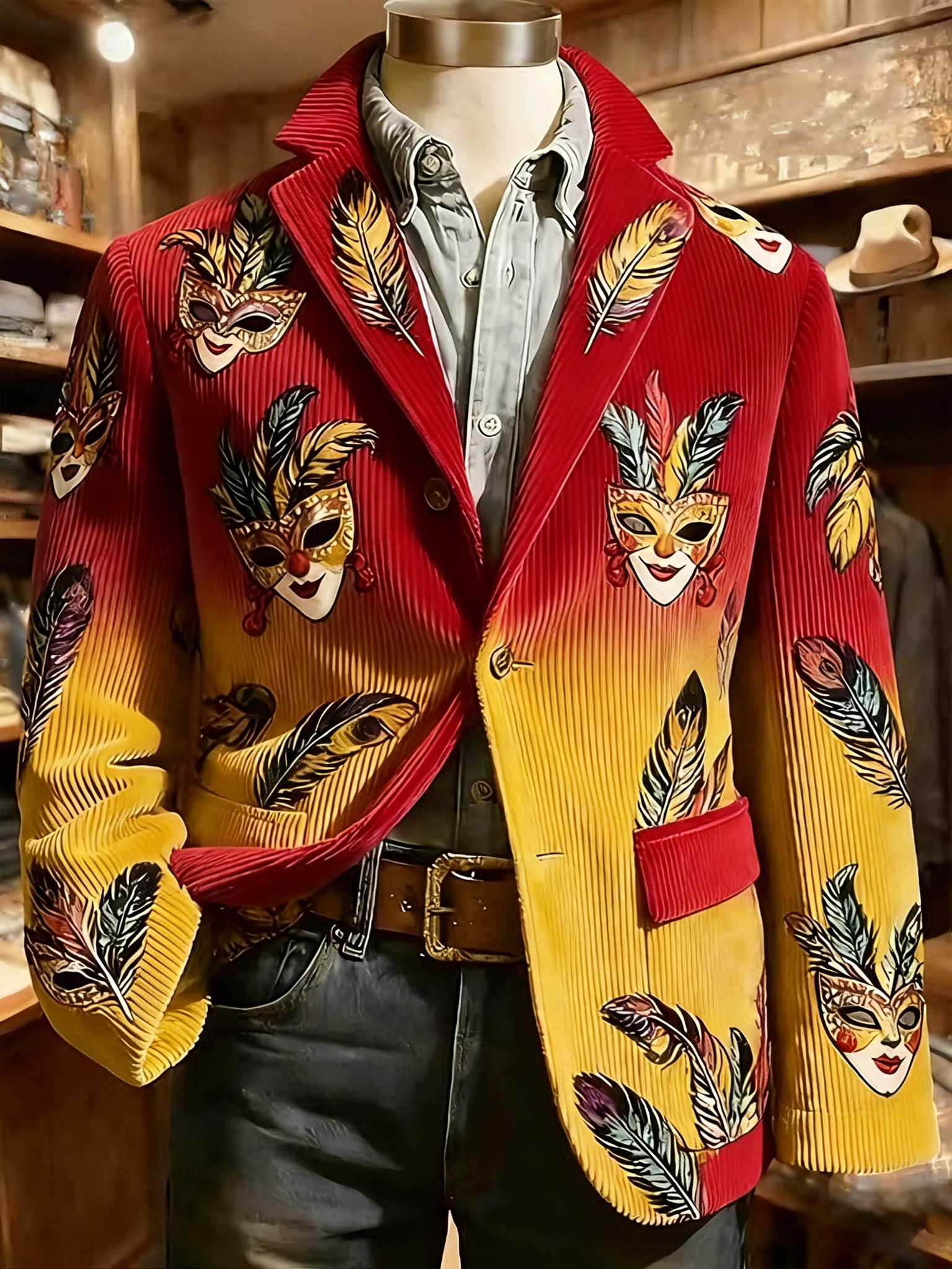 Striped Mardi Gras Men's Vintage Casual Corduroy Blazer