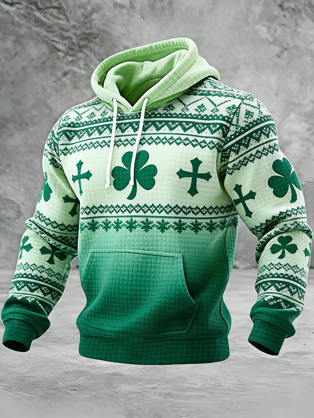 Men's St. Patrick's Day Printed Plaid Fabric Hooded Sweatshirt
