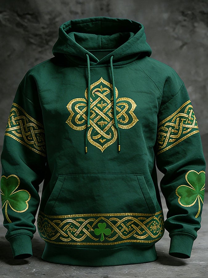 Men's Casual Retro Print Long Sleeve Hooded Sweatshirt