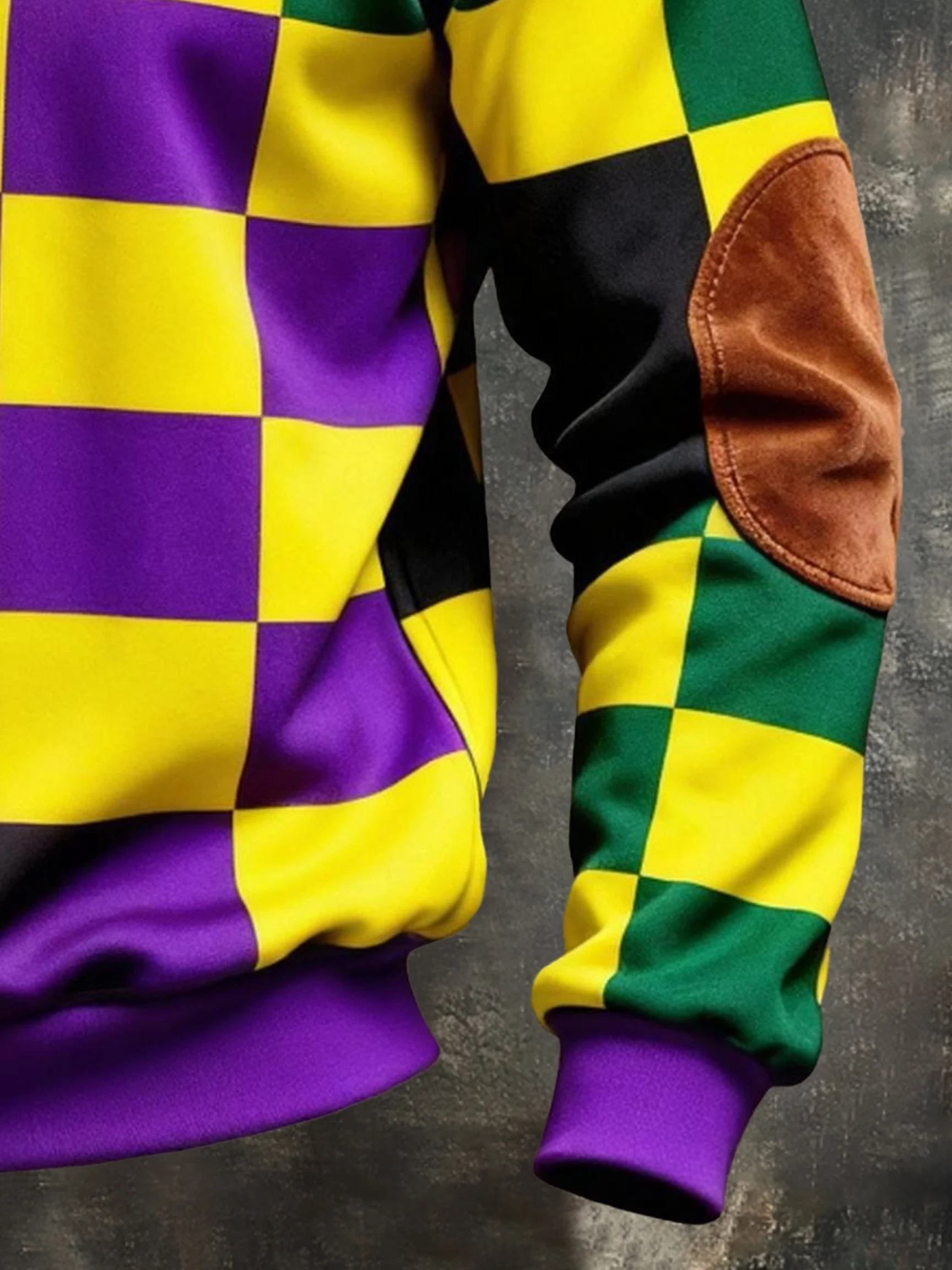 Men's Retro Color Block Print Color-Blocked Zip-Up Sweatshirt