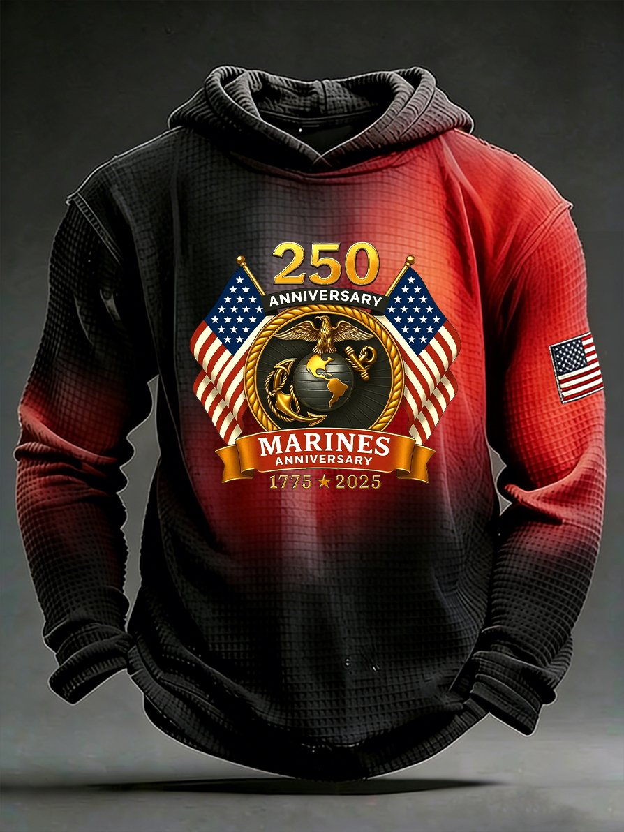 Men's Retro Marine Corps 250th Anniversary Waffle Hoodie