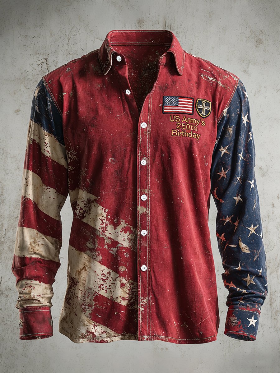 Men's Retro Casual US Army's 250th Birthday Long-Sleeve Shirt