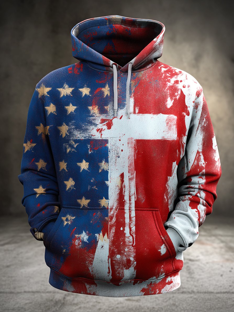 Men's Retro Art American 250th Anniversary Print Hoodie