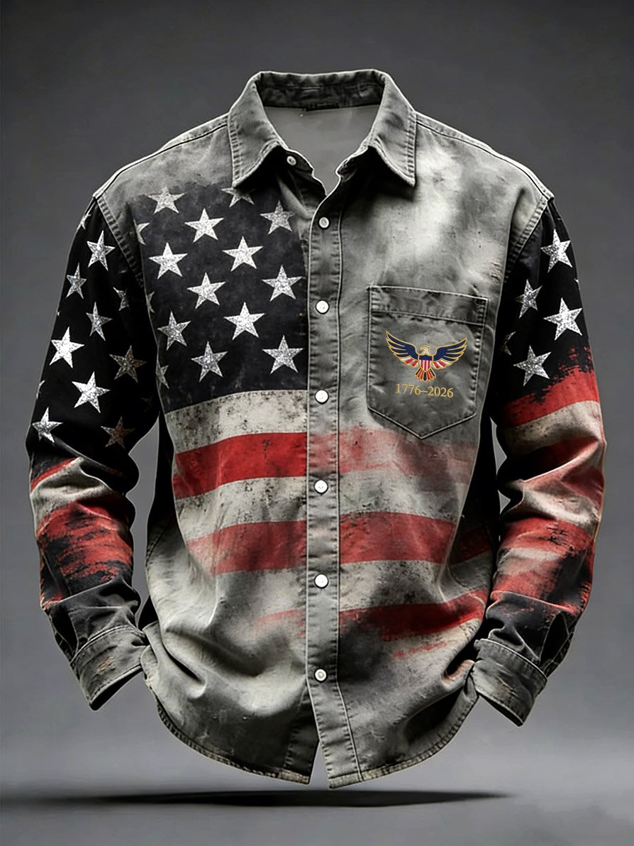 Men's Retro American 250th Anniversary Pattern Sweatshirt Long Sleeve Shirt