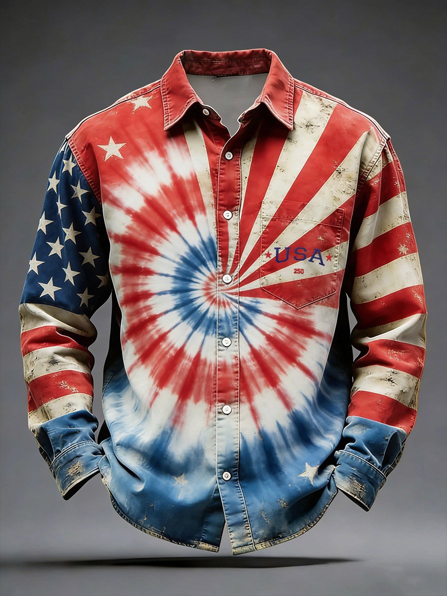 Men's Retro American 250th Anniversary Pattern Sweatshirt Long Sleeve Shirt