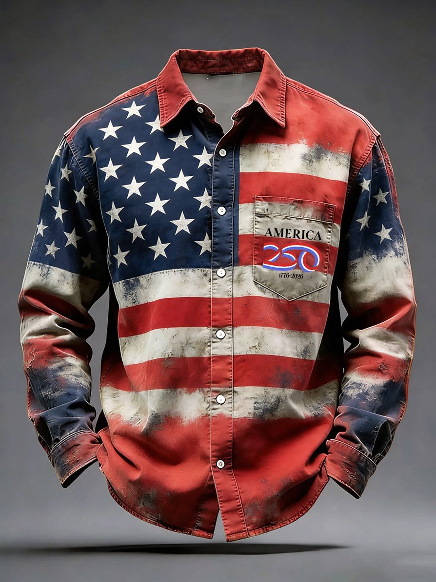 Men's Retro American 250th Anniversary Pattern Sweatshirt Long Sleeve Shirt