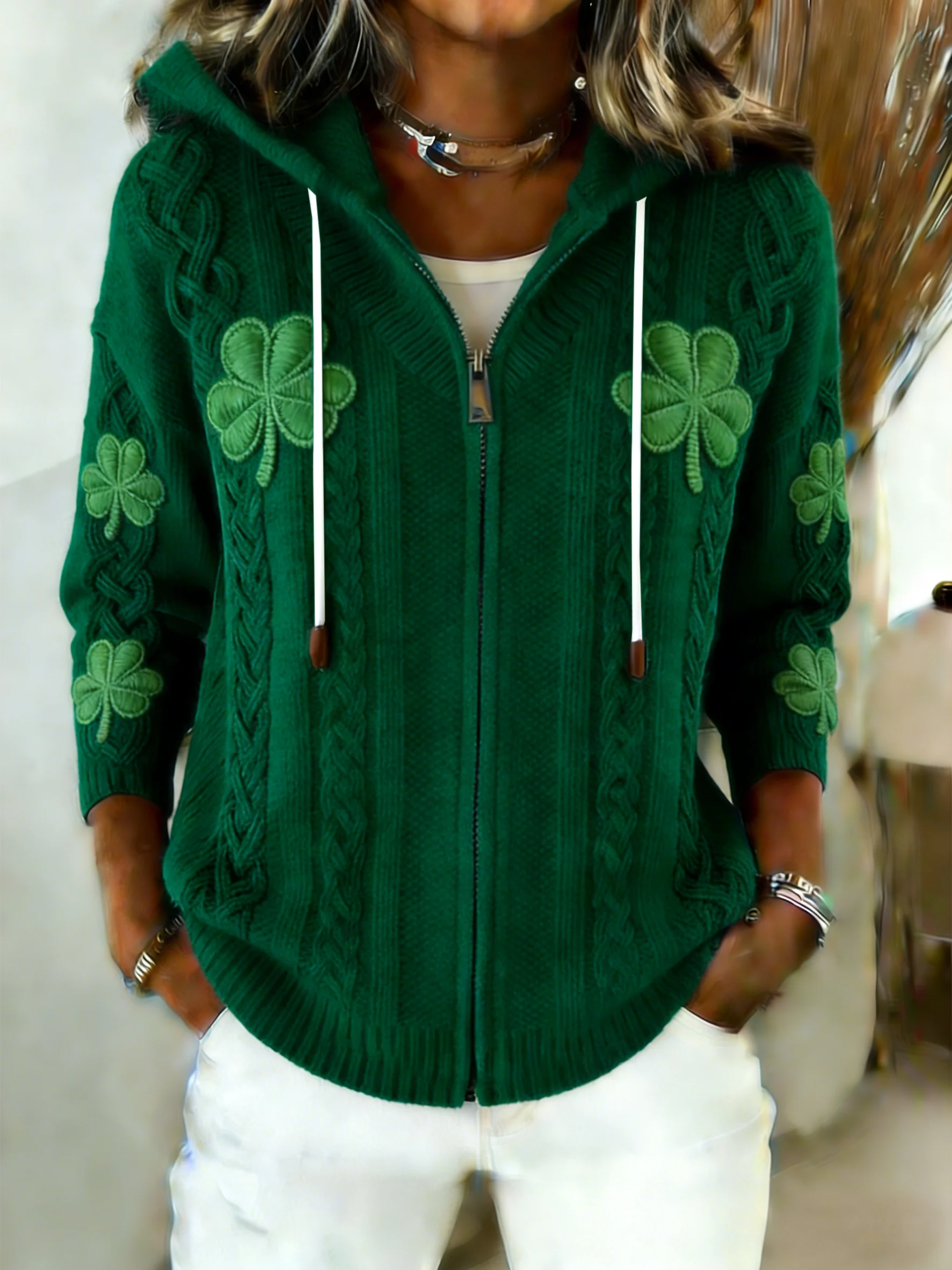Women's Retro St. Patrick's Day Print Knit Cardigan