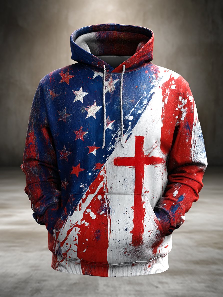 Men's Retro Art American 250th Anniversary Print Hoodie