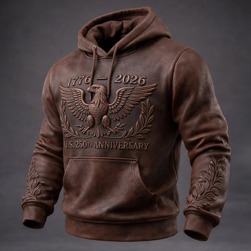 🏆Vintage Denim Embroidered Hoodie💖US 250th Anniversary Edgy Casual Sweatshirt