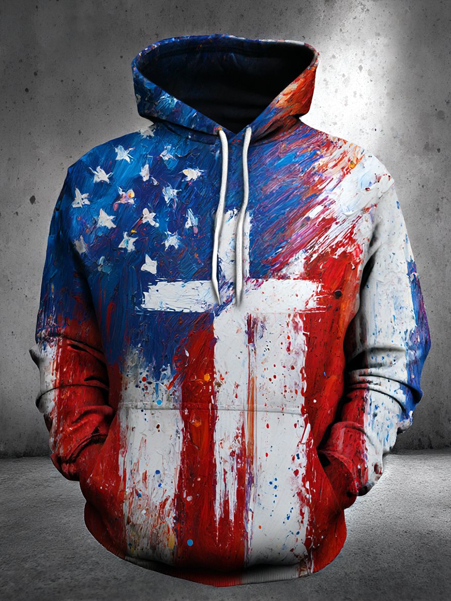 Men's Retro Art American 250th Anniversary Print Hoodie