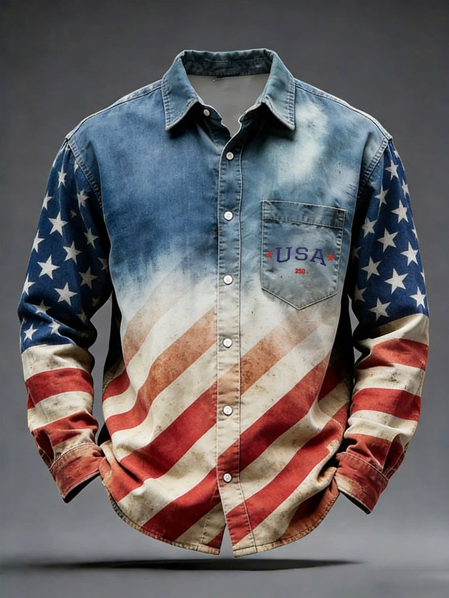 Men's Retro American 250th Anniversary Pattern Sweatshirt Long Sleeve Shirt