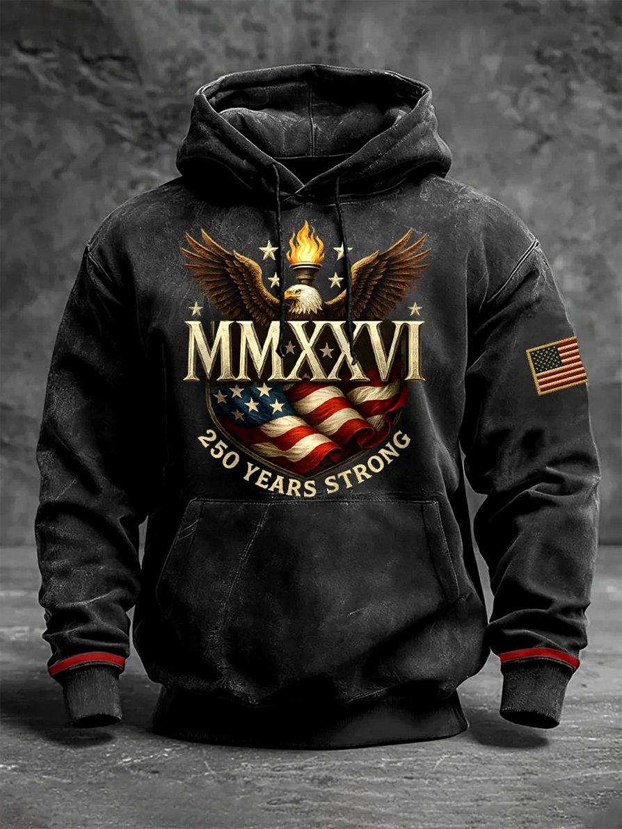 Men's America 250 Printed Long Sleeved Hooded Sweatshirt