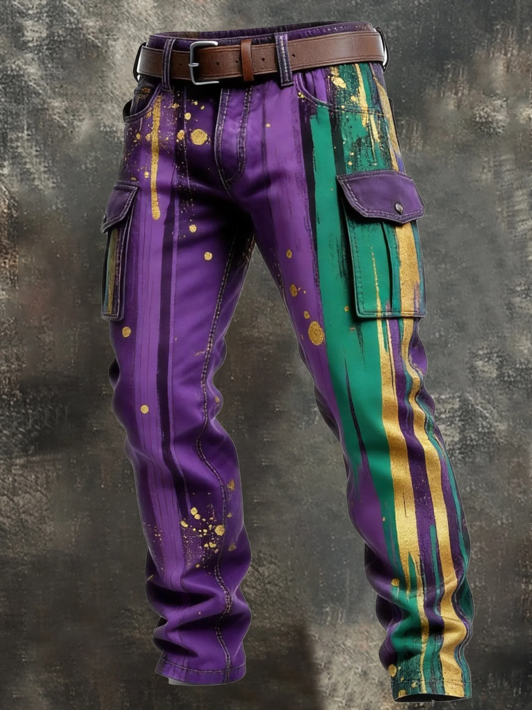 Men's Retro Color Block Distressed Pocket Cargo Pants