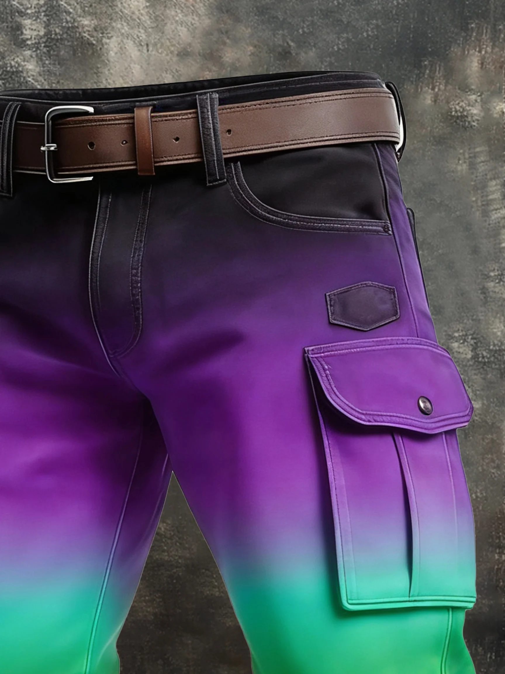 Men's Retro Color Block Distressed Pocket Cargo Pants