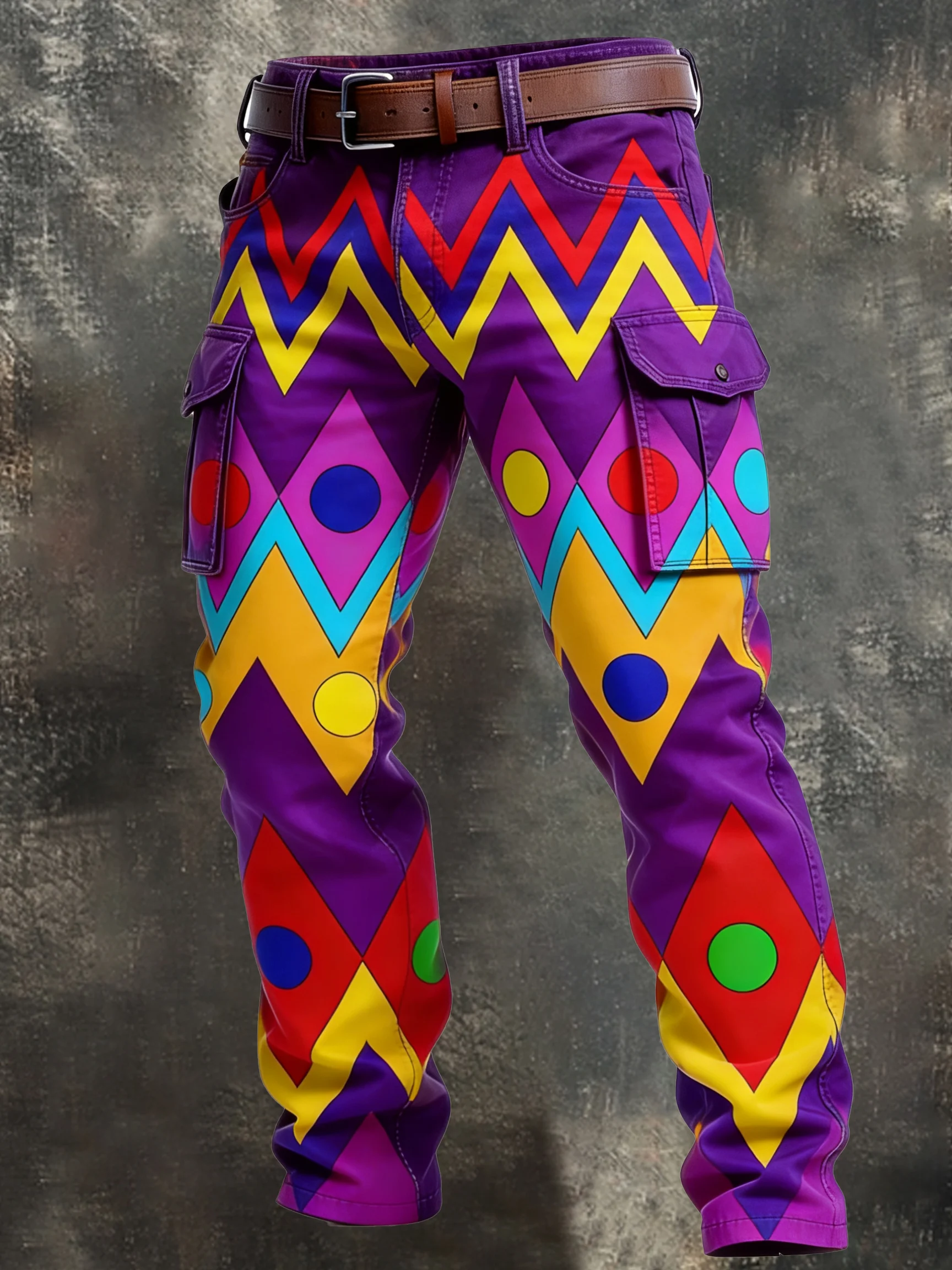 Men's Retro Color Block Distressed Pocket Cargo Pants