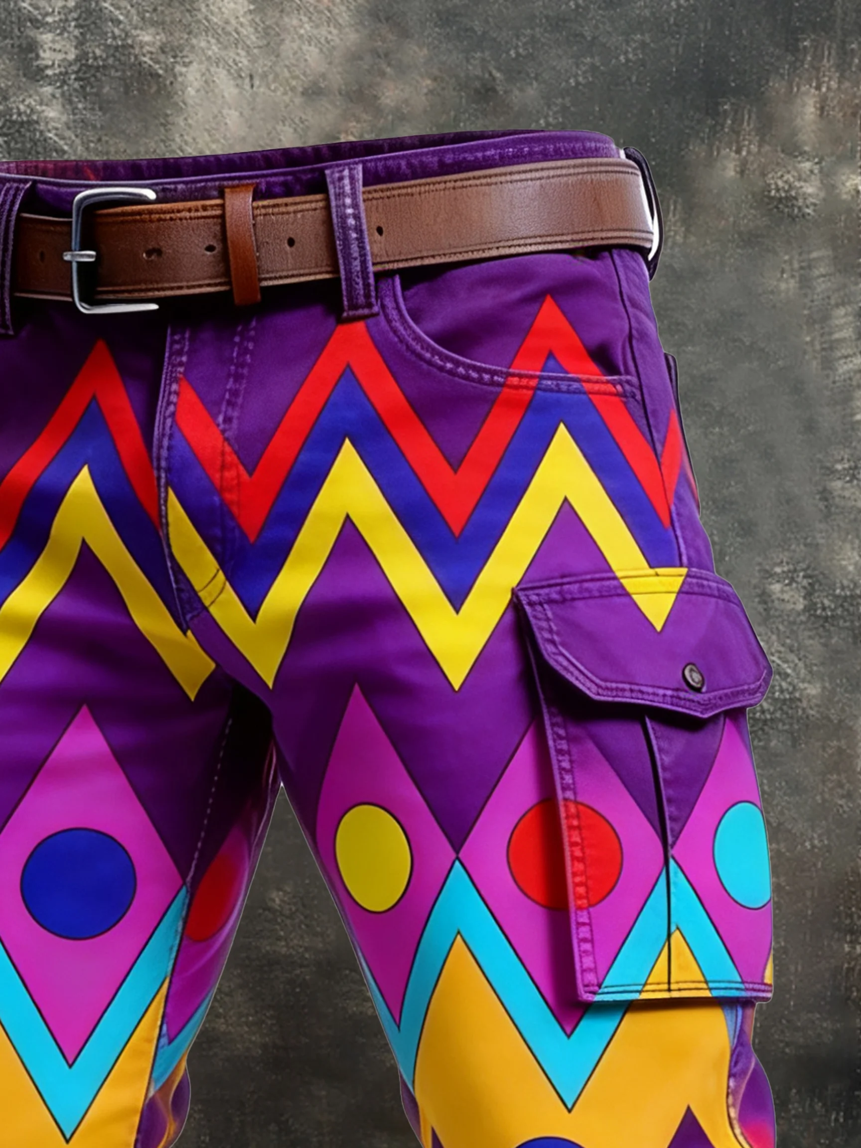 Men's Retro Color Block Distressed Pocket Cargo Pants