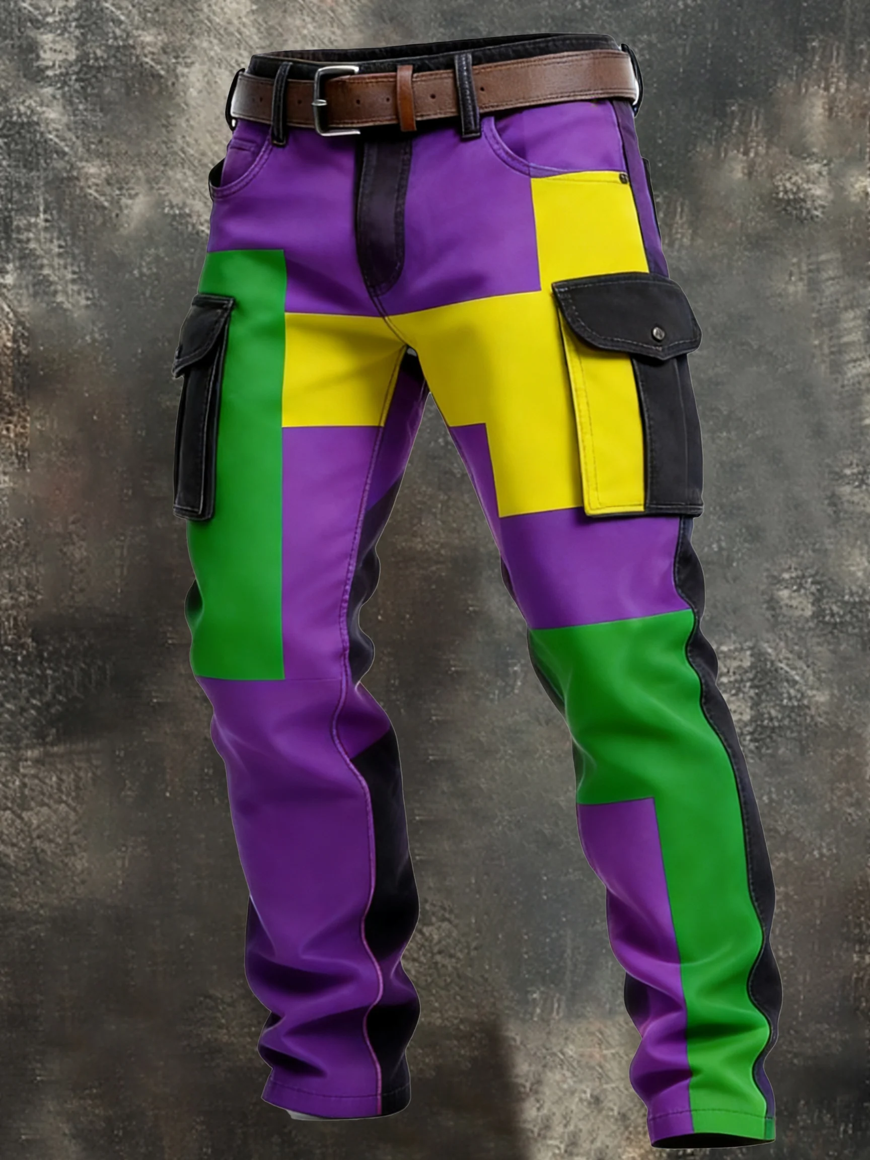 Men's Retro Color Block Distressed Pocket Cargo Pants