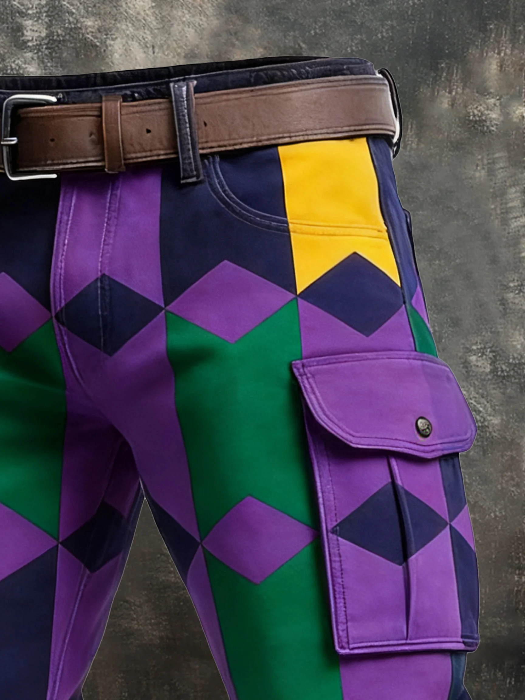 Men's Retro Color Block Distressed Pocket Cargo Pants