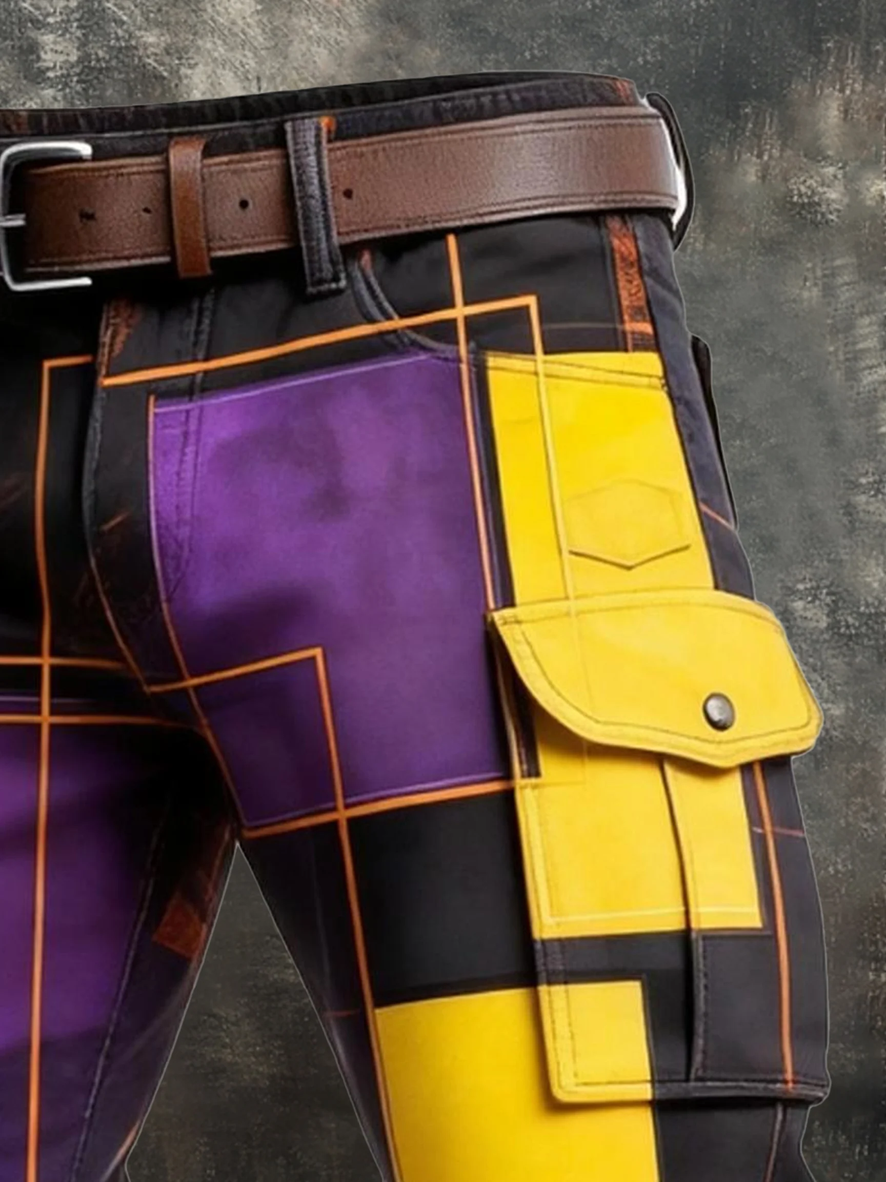 Men's Retro Color Block Distressed Pocket Cargo Pants