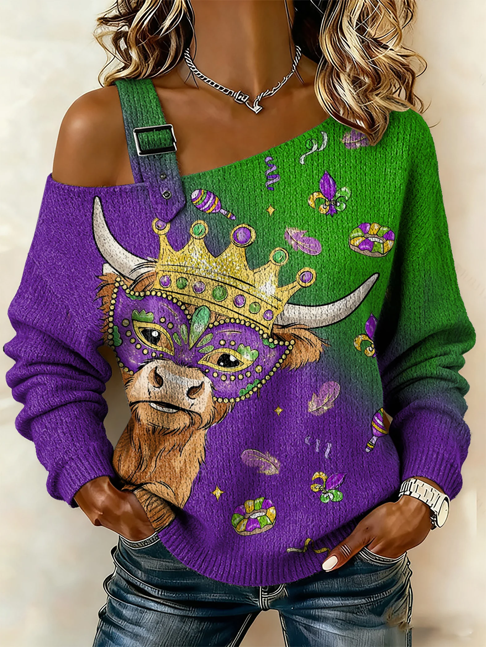 Women'S Casual Mardi Gras Print Sweatshirt