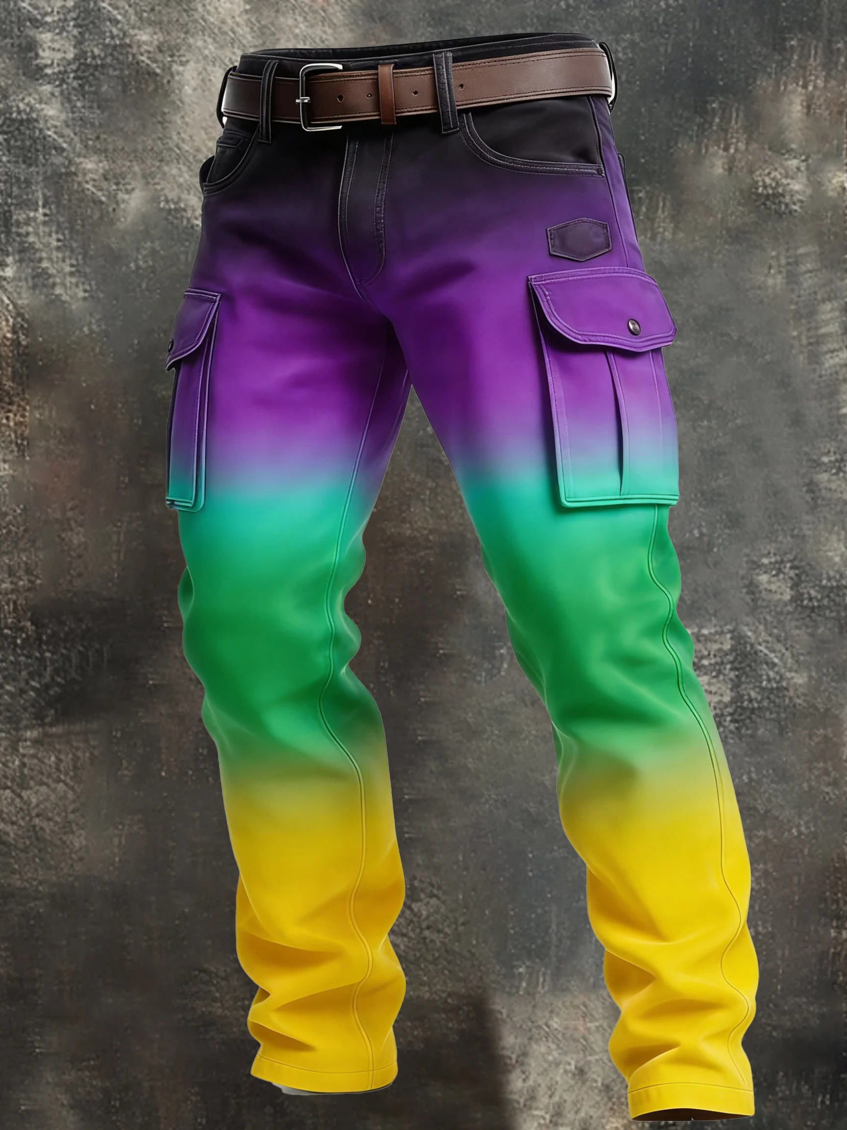 Men's Retro Color Block Distressed Pocket Cargo Pants