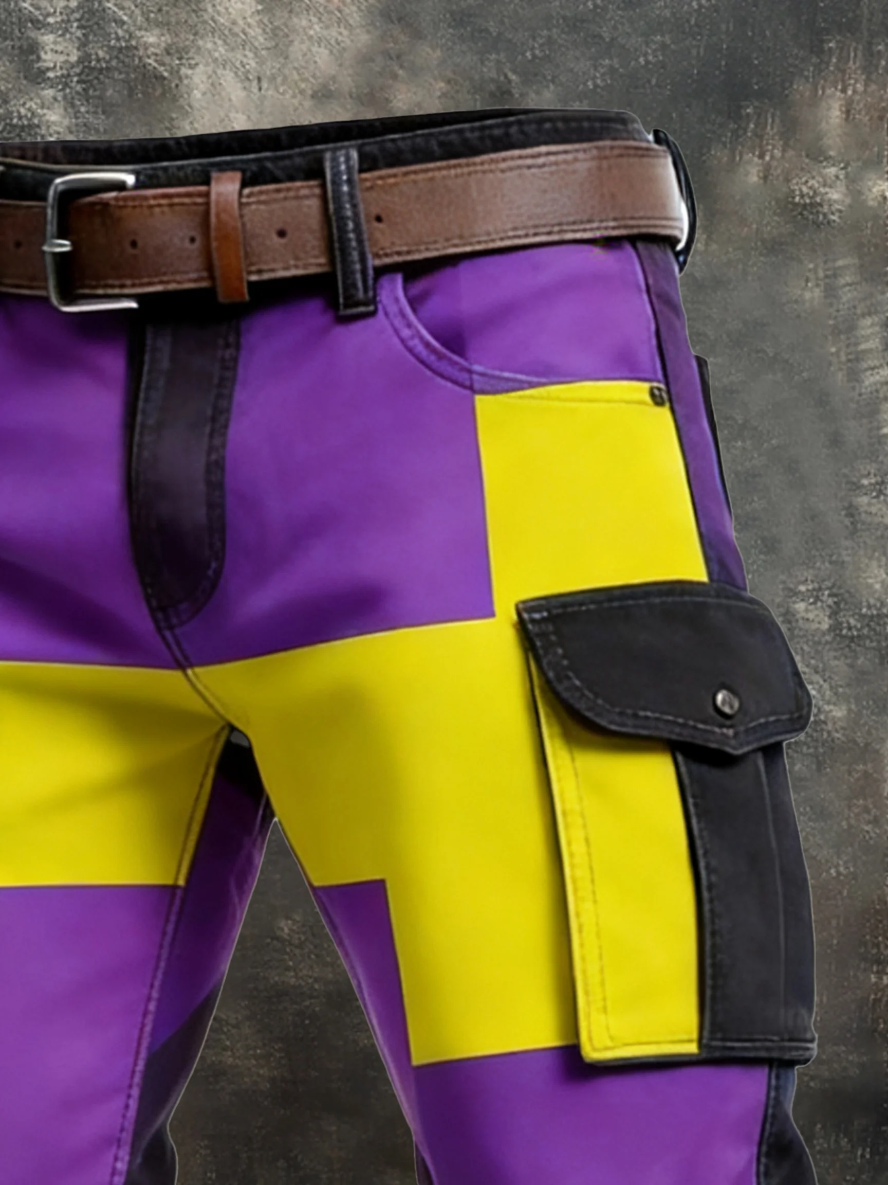 Men's Retro Color Block Distressed Pocket Cargo Pants