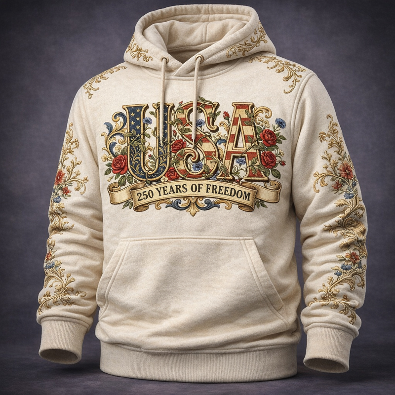 US 250th Anniversary Floral Art Print Casual Hoodie
