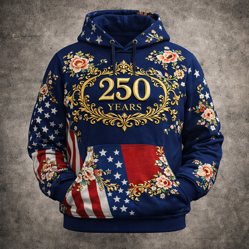 US 250th Anniversary Floral Art Print Casual Hoodie