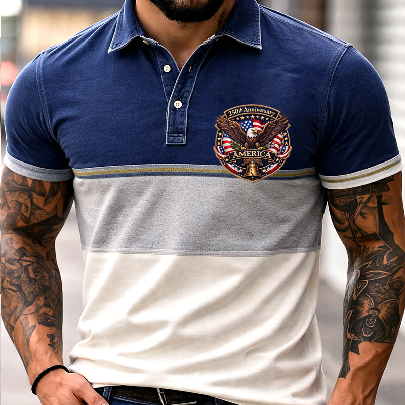 US Retro 250th Anniversary Casual Short Sleeve Polo Shirt