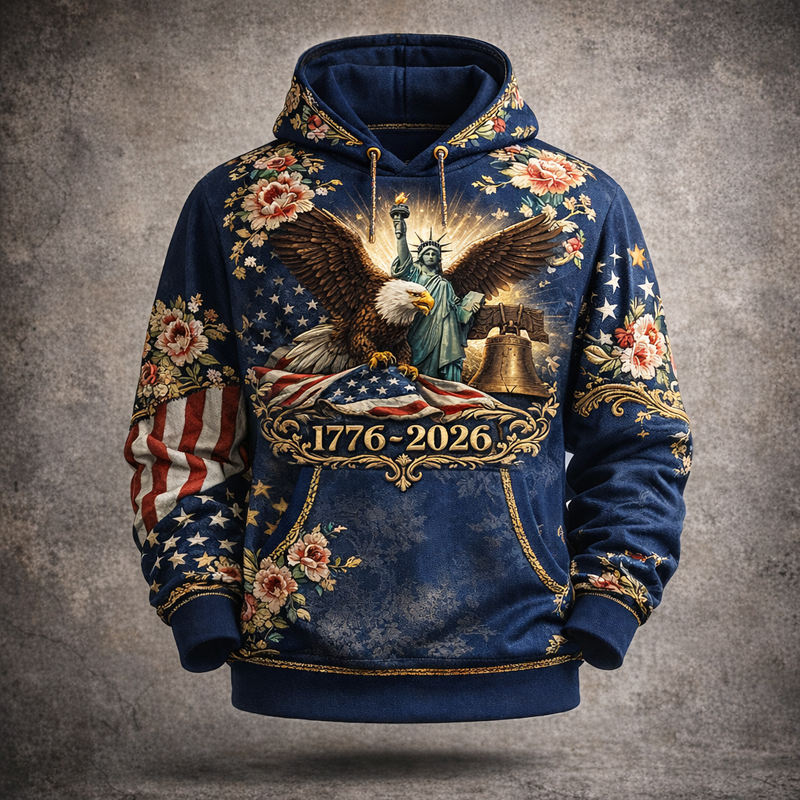US 250th Anniversary Floral Art Print Casual Hoodie