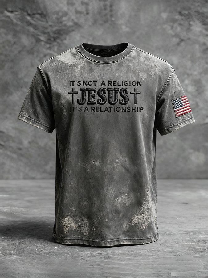 Men's Casual Faith Print Short-sleeved T-shirt