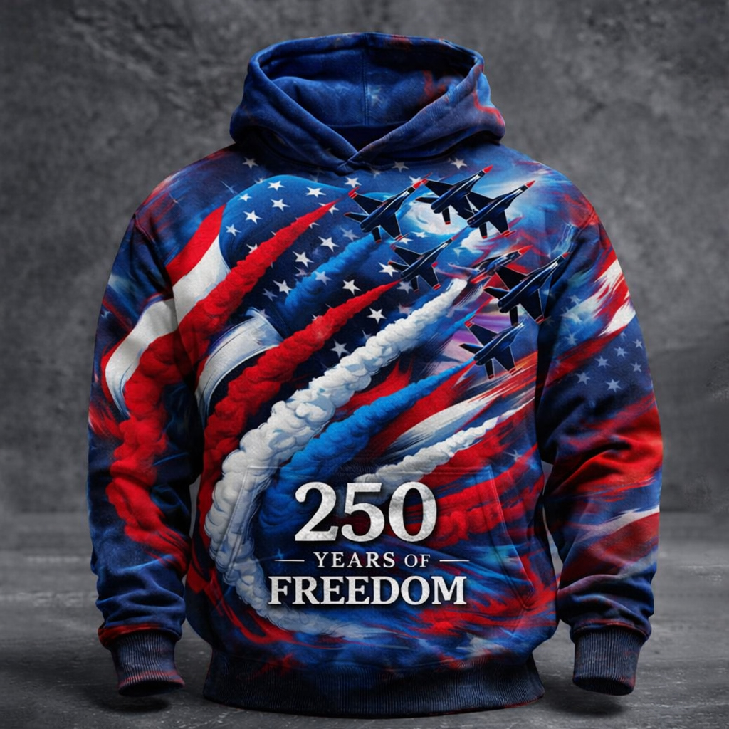 US 250th Anniversary Print Casual Hoodie
