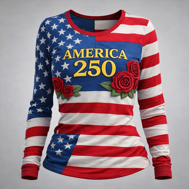 US 250th Anniversary Floral Flag Art Print Long-Sleeve T-Shirt