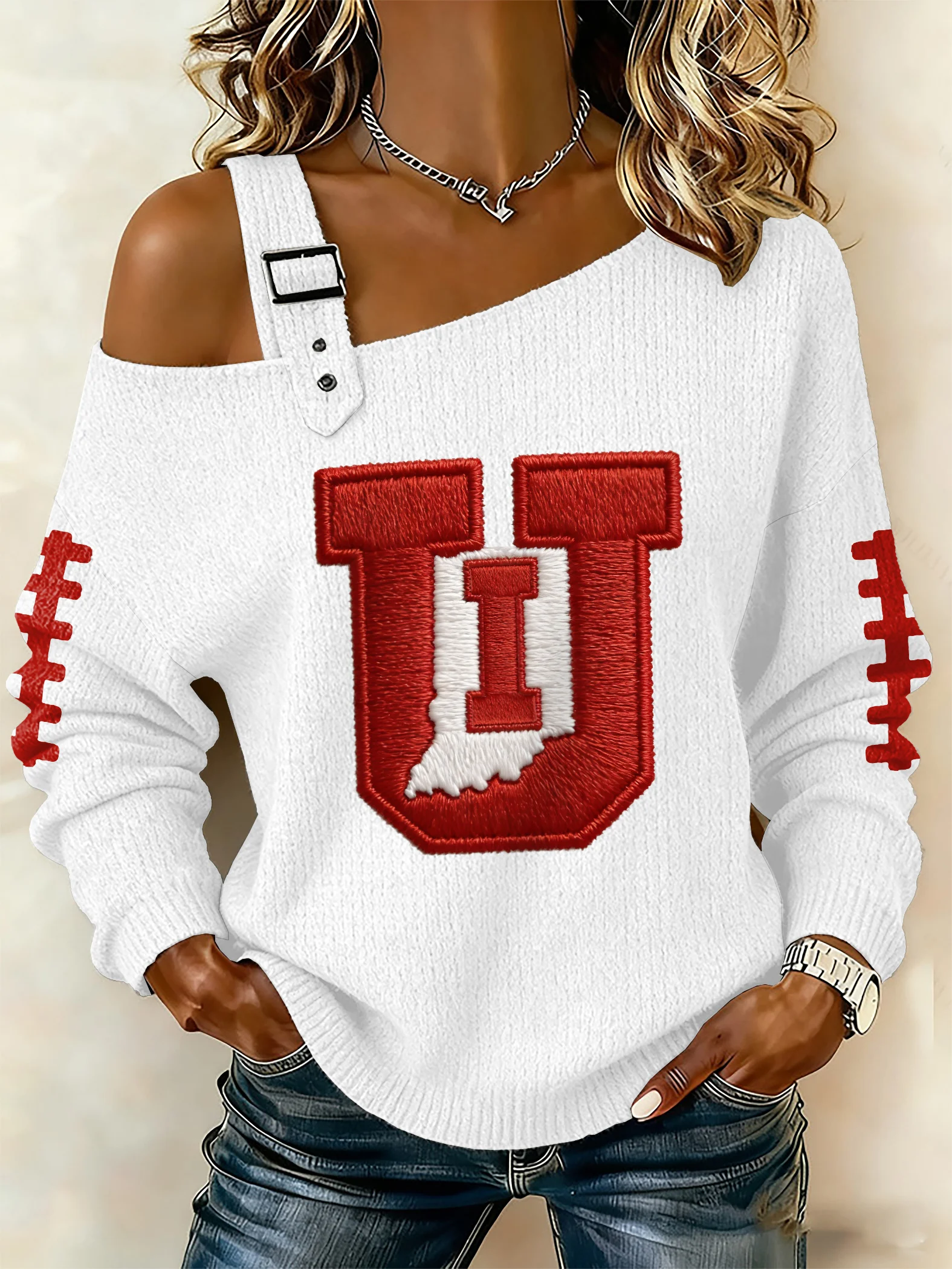 🔥Last Day 49% Off!!🔥Women's Casual Print Off-Shoulder Knit Top