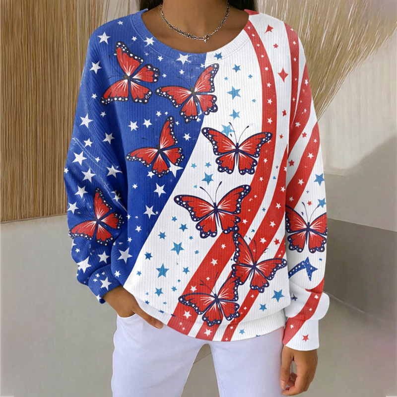 250th Anniversary Butterfly Art Printed Casual Sweatshirt