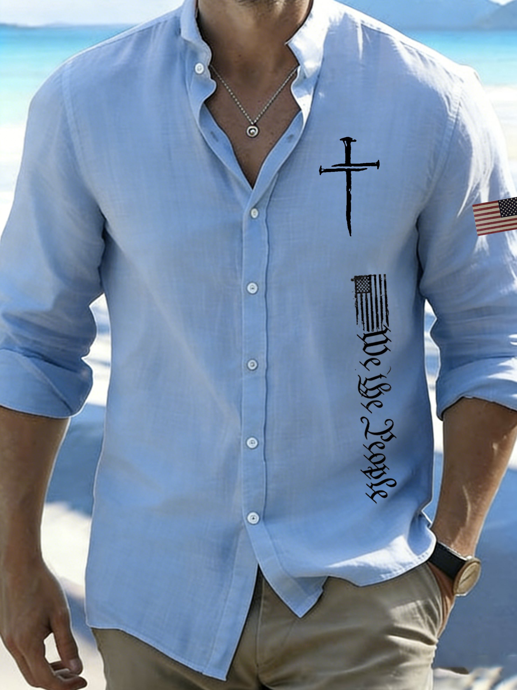 Mens Faith Print Casual Long Sleeve Shirt