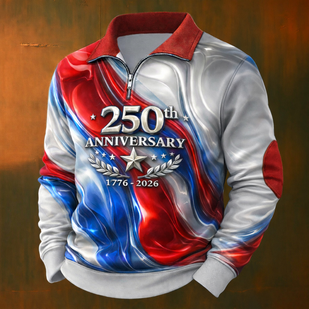 US 250th Anniversary Print Casual Zip-Up Sweatshirt
