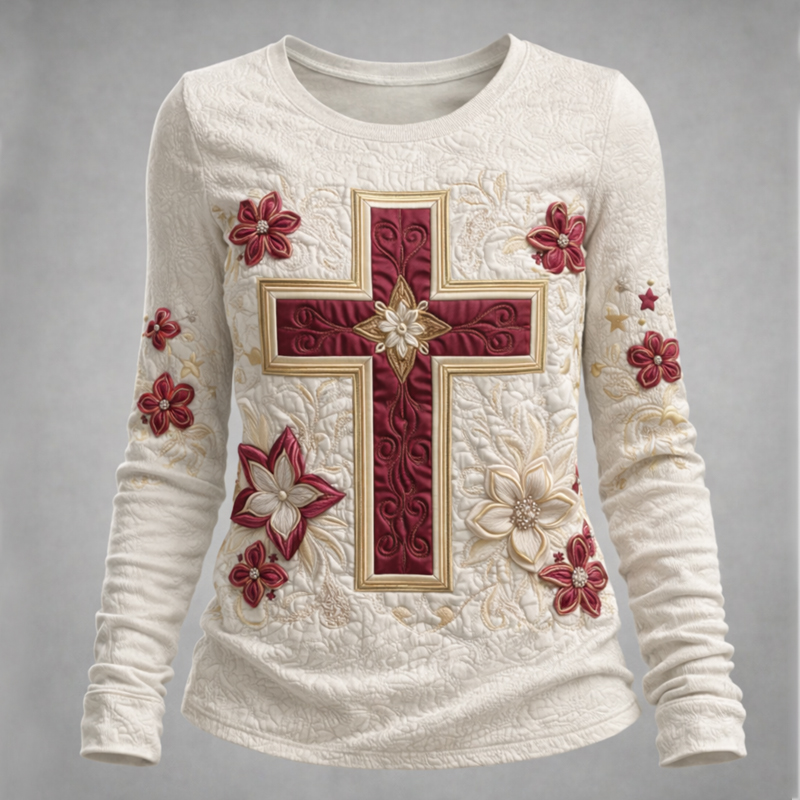 Floral Faith Print Long-Sleeve T-Shirt