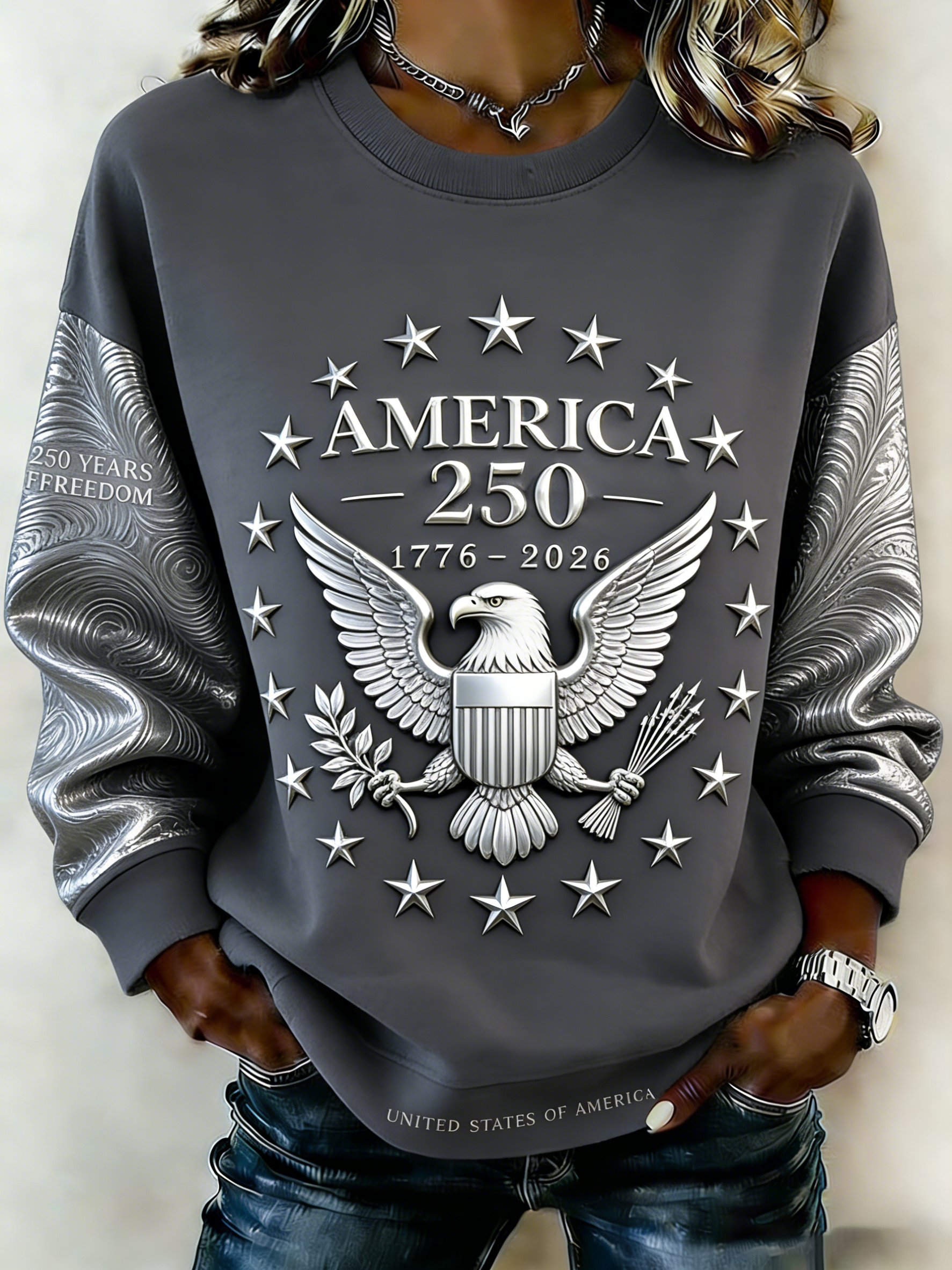 Women'S Casual American 250th Anniversary Printed Sweatshirt