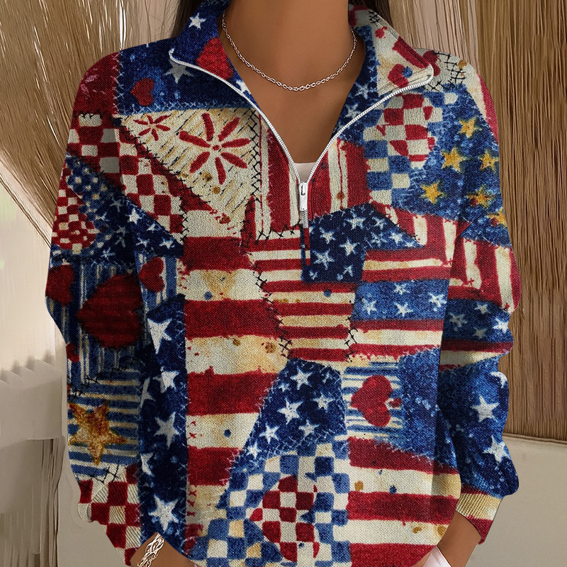 Women's US 250th Anniversary Print Casual Zip-Up Sweatshirt