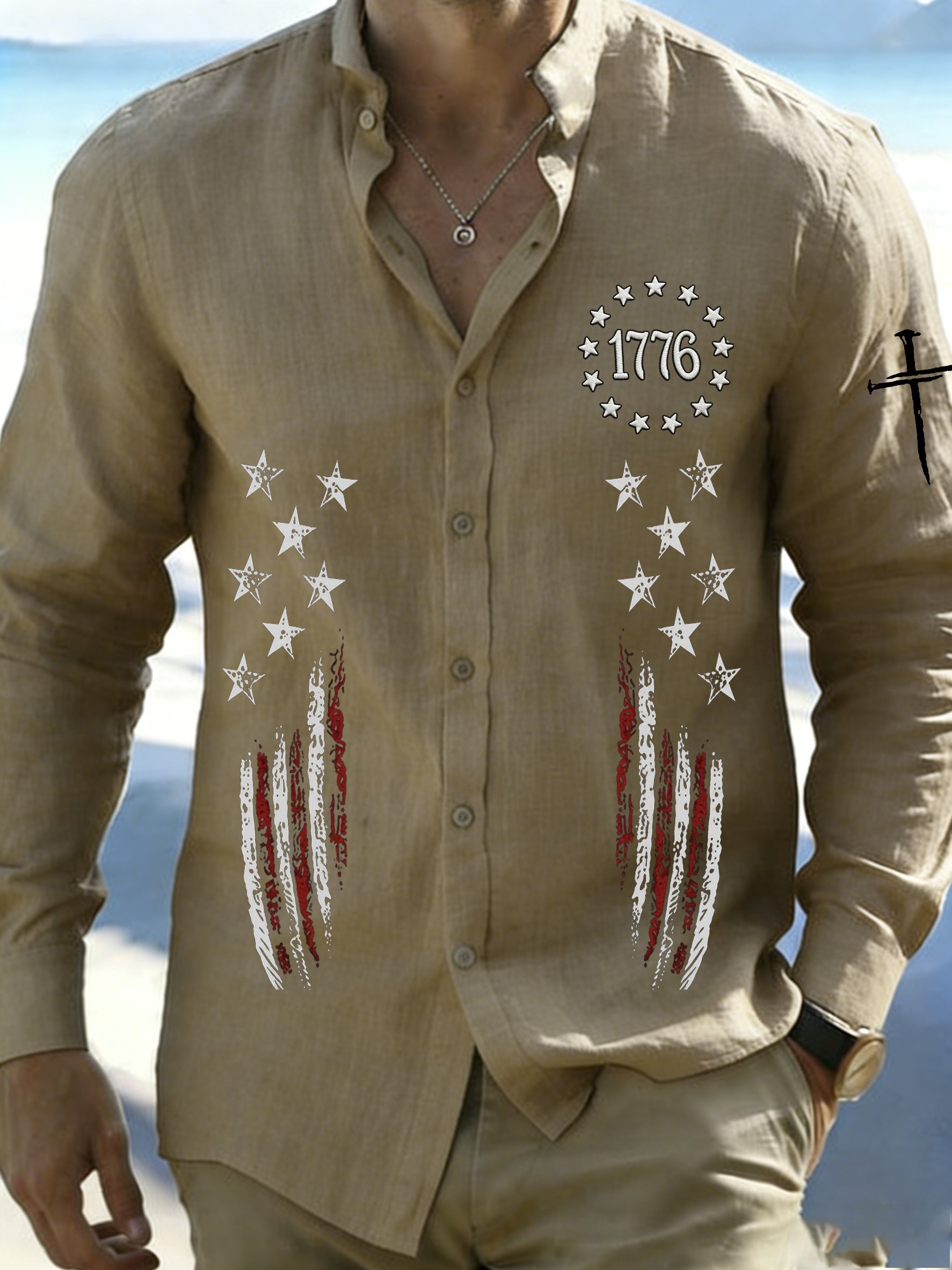 Mens Faith Print Casual Long Sleeve Shirt