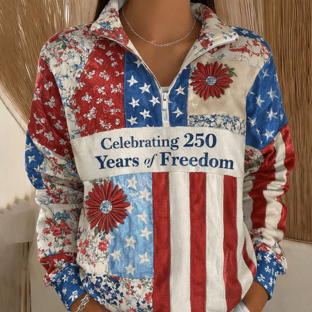 Women's US 250th Anniversary Print Casual Zip-Up Sweatshirt