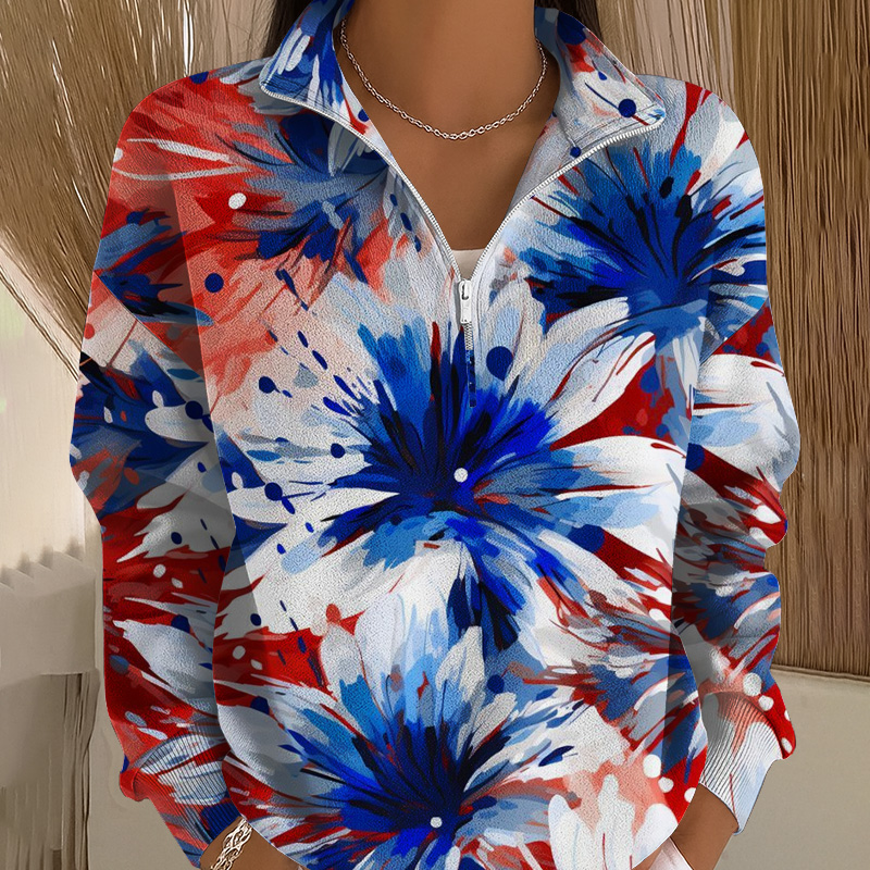 Women's US 250th Anniversary Print Casual Zip-Up Sweatshirt