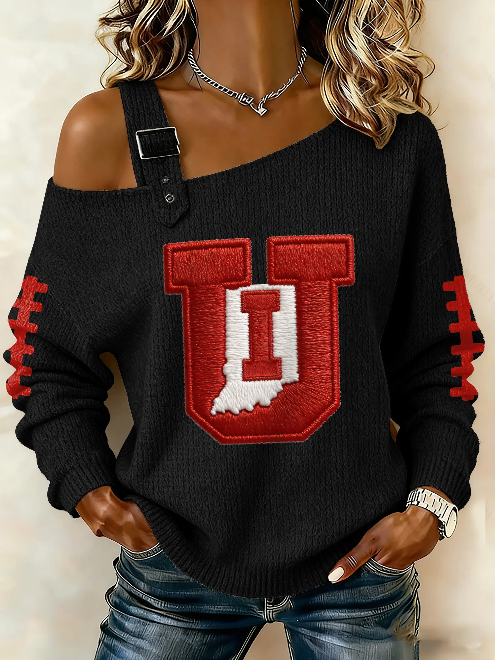 🔥Last Day 49% Off!!🔥Women's Casual Print Off-Shoulder Knit Top