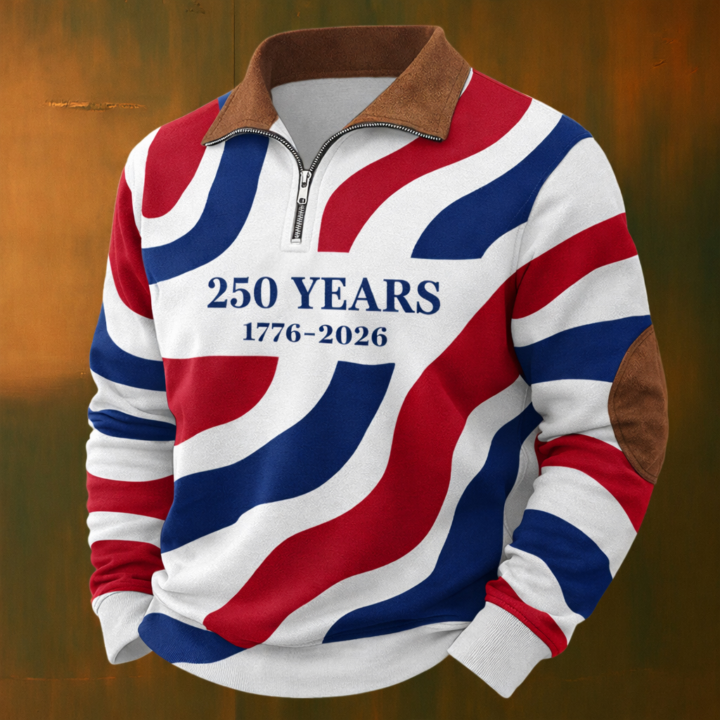 US 250th Anniversary Print Casual Zip-Up Sweatshirt