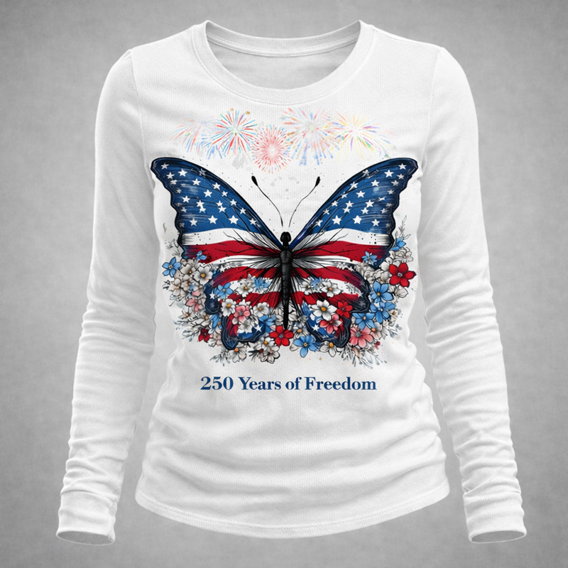 American 250th Anniversary Butterfly Art Print Long-Sleeve T-Shirt