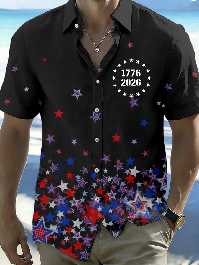 Men's 250th Anniversary National Flag Print Casual Short-Sleeved Shirt