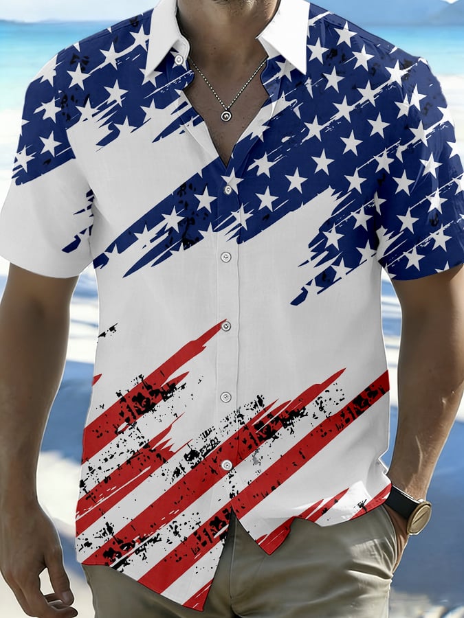 Men's 250th Anniversary National Flag Print Casual Short-Sleeved Shirt