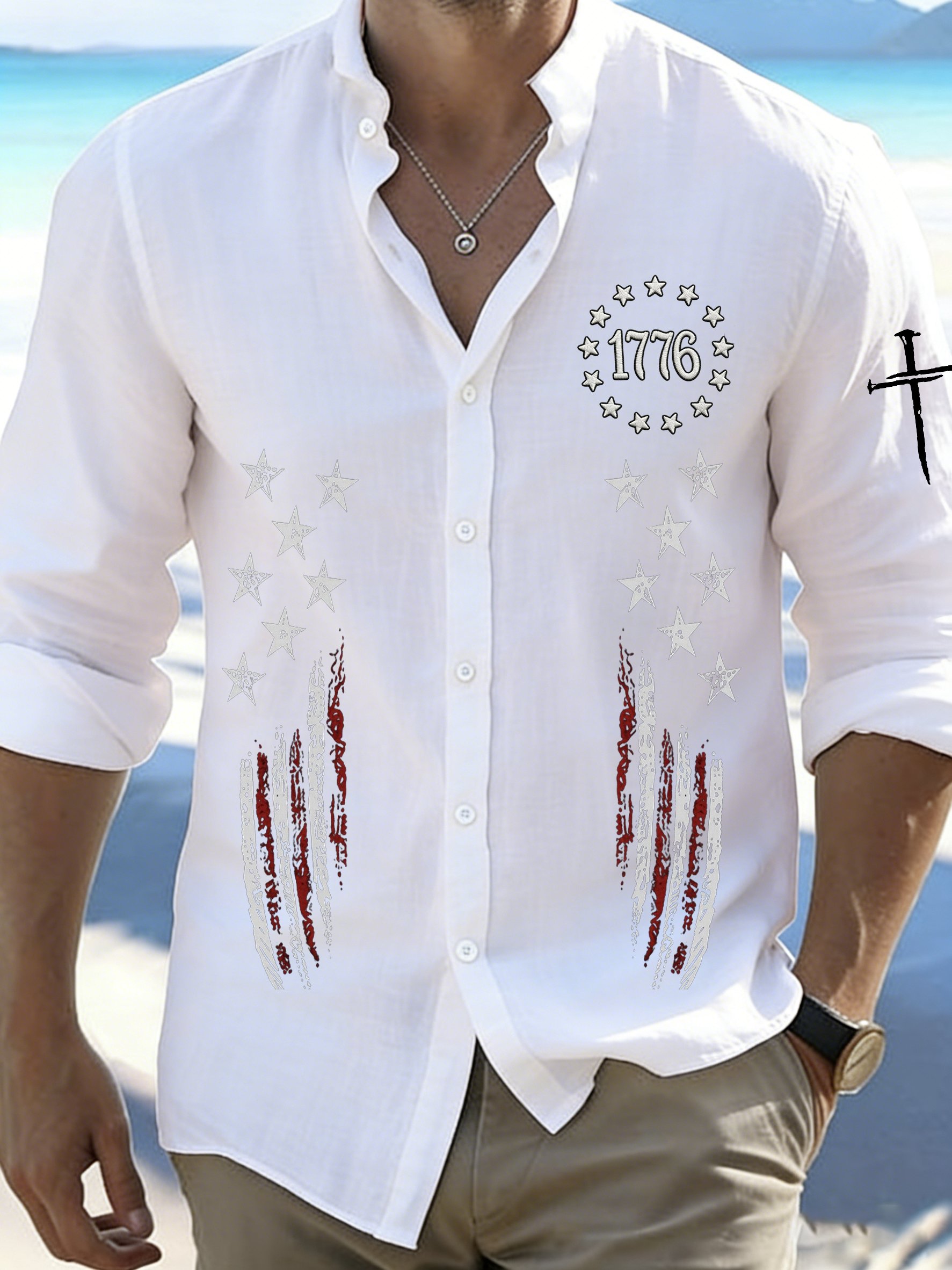 Mens Faith Print Casual Long Sleeve Shirt